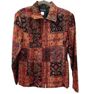 Ellen Fig Womens Medium Multi Color Floral Full Zip Lined Beaded‎ Blazer Jacket